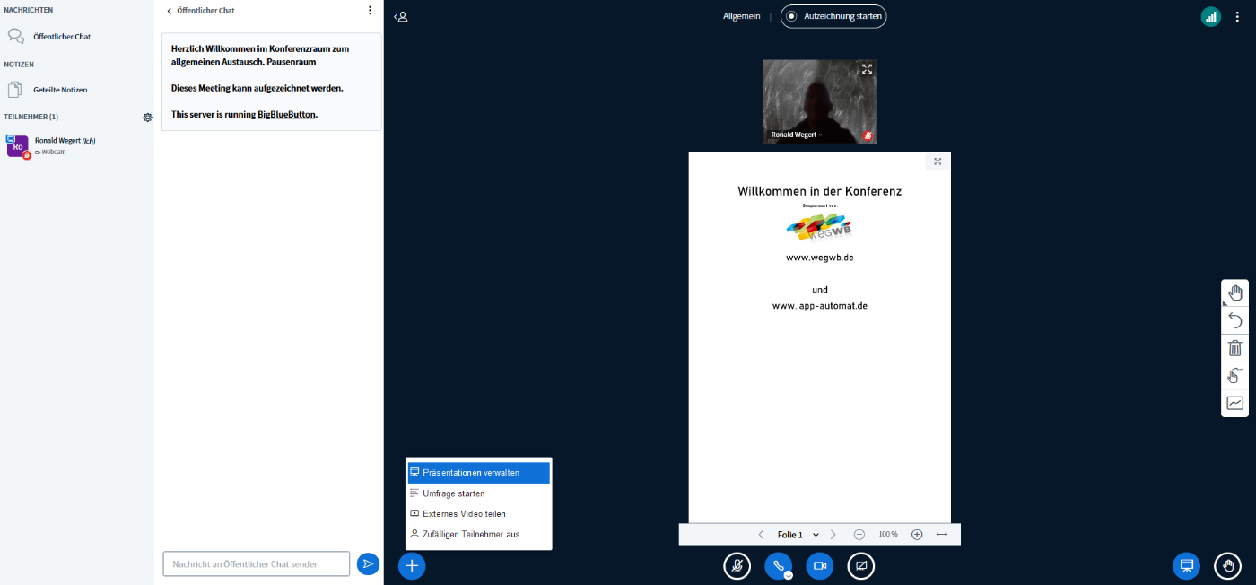 Konferenzserver von BigBlueButton gemanaged bei wegwb